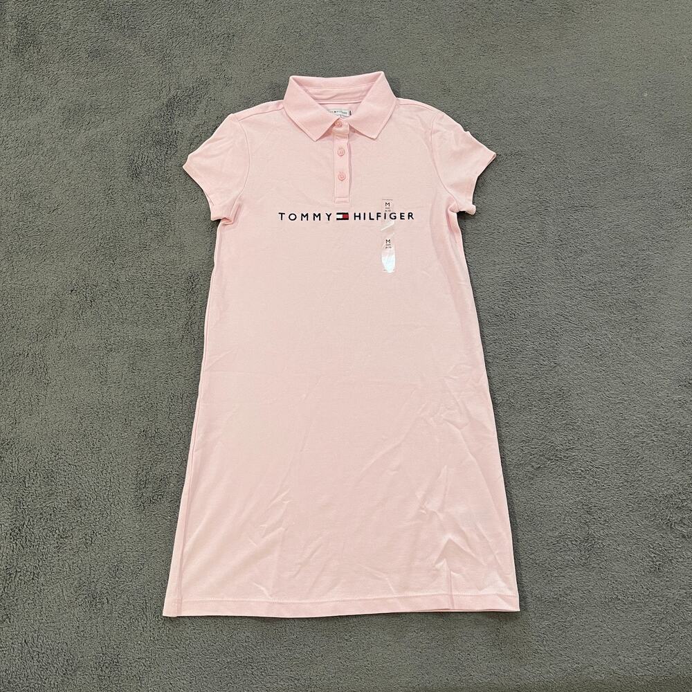 Tommy Hilfiger Light Pink Classic Button Short Sleeve Pique Polo Dress Kids Sz M